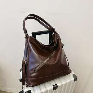 Large Capacity Tote Bag Retro Glossy PU Leather Multi-Use Shoulder Crossbody Backpack For Women Commuting Versatile