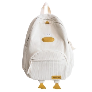 Cute off-white corduroy cartoon duck backpack for kids with fashion label details