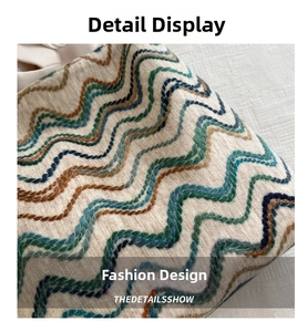 Close-up of woven tote bag featuring colorful wavy stripe patterns and thick texture