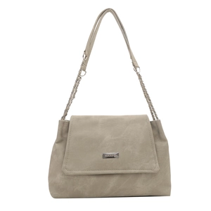Vintage light brown chain hobo bag in soft faux suede with a minimalist trapezoid shape