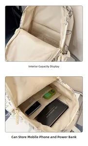 Macro view of butterfly print backpack interior showing spacious main compartment and pockets