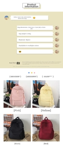 Détail des dimensions du sac à dos en nylon 32x12x43cm et spécifications de légèreté 0,36kg