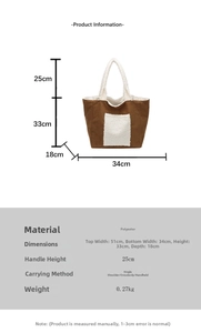 Tabella taglie dettagliata per borsa tote grande in camoscio con finiture in peluche
