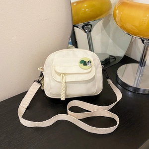 Canvas Crossbody Bag Small Square Japanese Korean Style Adjustable Strap Cartoon Badge Casual Shoulder Bag For Women
