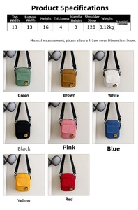 Details zur 8 bunten Canvas-Umhängetaschen mit Orangen-Muster und genauen Abmessungen