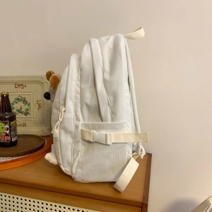Japanese style cream corduroy backpack for school girls with adjustable side straps