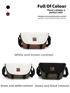 Three large capacity messenger bags in color-block canvas with adjustable straps