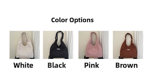 Vue en grille de sacs fourre-tout en velours côtelé de couleurs crème, noir, rose et marron