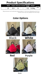 Detailed chart showing five colors and size specifications for the large nylon crossbody bag