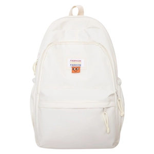 Minimalist cream yellow backpack with fashion label and large capacity for school students
