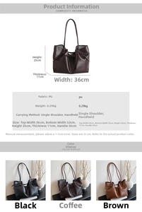 Detailed view of large PU leather tote bag showing lychee grain texture and dimensions