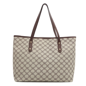 Large capacity vintage tote bag with brown floral pattern and leather handles