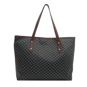 Chic tote bag with retro geometric blue print and brown leather handles for women