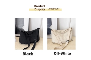 Large capacity nylon tote bags in black and off-white colors with adjustable shoulder straps