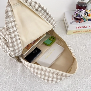 Japanese retro plaid backpack with large capacity interior compartments for students