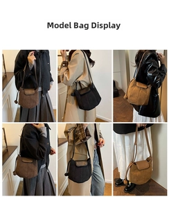 Détails des sacs seaux vintage avec cordon en noir, marron foncé et couleur kaki