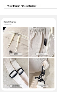 Detailed macro view of nylon backpack zipper, branded woven tag, and metal buckles