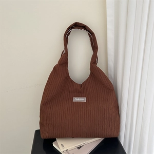 Sac Fourre-tout En Velours Côtelé Pour Femme Grande Capacité Sac À Main Décontracté Avec Étiquette Fashion Pour École Travail
