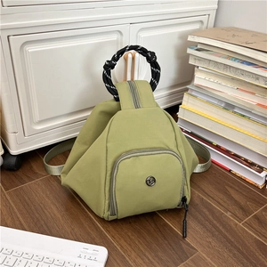 Women Nylon Crossbody Bag Large Capacity Triangular Shoulder Bag Versatile Three Way Backpack Woven Handle