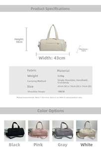 Detailed dimensions and color options for the lightweight waterproof travel crossbody bag