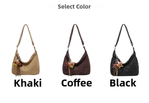 Three large capacity suede hobo bags in khaki, coffee, and black with cute star charms