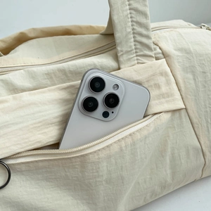 Sac de sport crème blanc grande capacité avec poche latérale pour smartphone