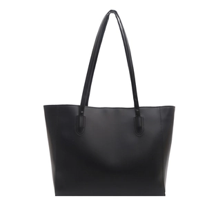 Large capacity black leather tote bag with long handles for daily commute stylish shoulder bag