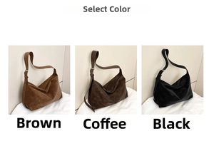 Tre grandi borse tote in camoscio opaco nei colori marrone, caffè e nero su tessuto