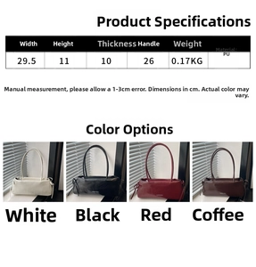 Specifiche dettagliate sulle dimensioni e opzioni colore per la borsa baguette in PU