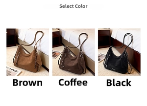 Three large capacity vintage shoulder bags in brown, coffee, and black matte leather