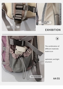 Détails du sac à dos avec dos en maille respirante et boucles réglables
