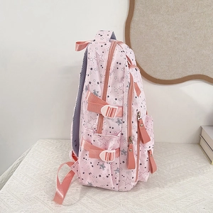 Pink star pattern school backpack with large capacity and mesh back for students