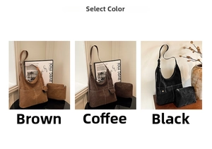 Detailed comparison of hobo tote bag in brown, coffee, and black canvas with matching coin pouch