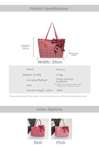 Detailed technical diagram of tote bag with Double Happiness pattern and dimensions