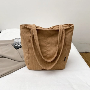 Sac Fourre-Tout En Velours Côtelé Grande Capacité Style Rétro À Bandoulière Avec Fermeture Éclair Pour Femmes Étudiants