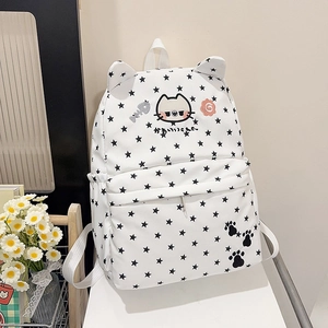 Kawaii Cat Ear Backpack Star Print Nylon School Bag For Students Japanese Style Cute Rucksack