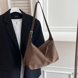 Vintage Suede Shoulder Bag Large Capacity Matte Leather Hobo Tote For Women Daily Commuting Adjustable Strap
