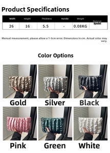 Size chart and dimensions for the minimalist quilted envelope clutch bag with 6 colors