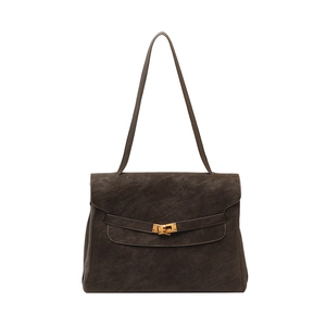 Borsa tote classica in pelle opaca testa di moro con elegante chiusura a scatto oro