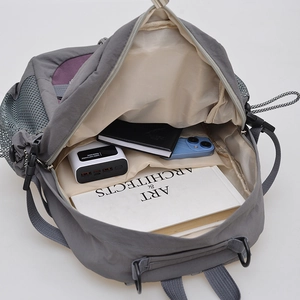 Sac à dos de voyage gris et violet grande capacité avec rangement intérieur organisé