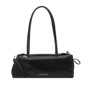 Sac sous le bras en cuir noir minimaliste avec cordon de serrage et logo en cuir verni