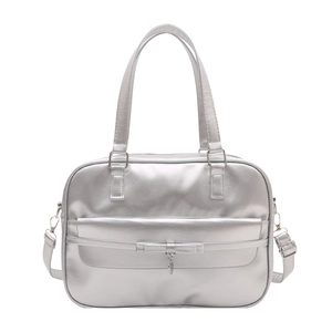 Silver oil wax leather underarm bag with bow and heart charms for women 2025