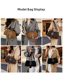 Vues multiples de sacs à bandoulière en daim vintage avec grandes boucles en trois couleurs
