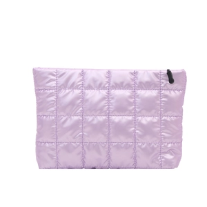 Minimalist light purple quilted cosmetic bag with large capacity and square stitching