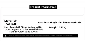 Detailed size chart showing dimensions and weight for the yellow duck canvas chest bag