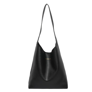 Grand sac cabas minimaliste en cuir noir avec lettrage doré et anses d'épaule