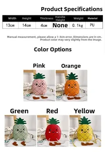 Tableau des tailles et choix de couleurs pour mini sacs à bandoulière ananas en cuir PU