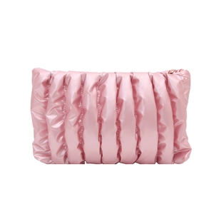 Rosa Clutch mit Falten-Design Metalleffekt und Gold-Reißverschluss für Damen