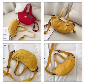 Détails de sacs en toile en forme de fruits avec broderie et bandoulière réglable