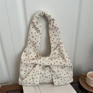 Damen Cord Schultertasche Große Kapazität Süße Schleife Herz Druck Lässige Tote Im Koreanischen Stil